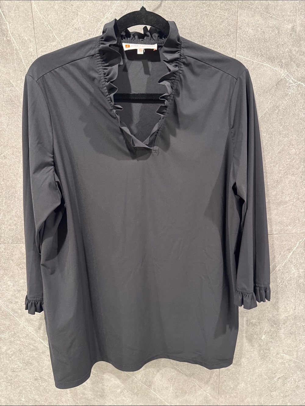 Judy Connally Black Ruffle Tunic Top XL ~ Retails $188